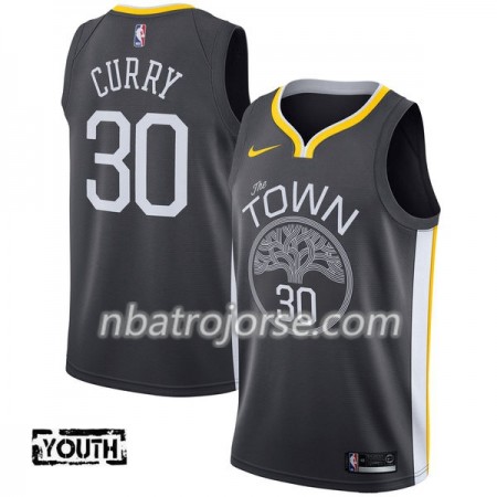 Barn Golden State Warriors Tröja Stephen Curry 30 Nike 2017-18 Svart Swingman